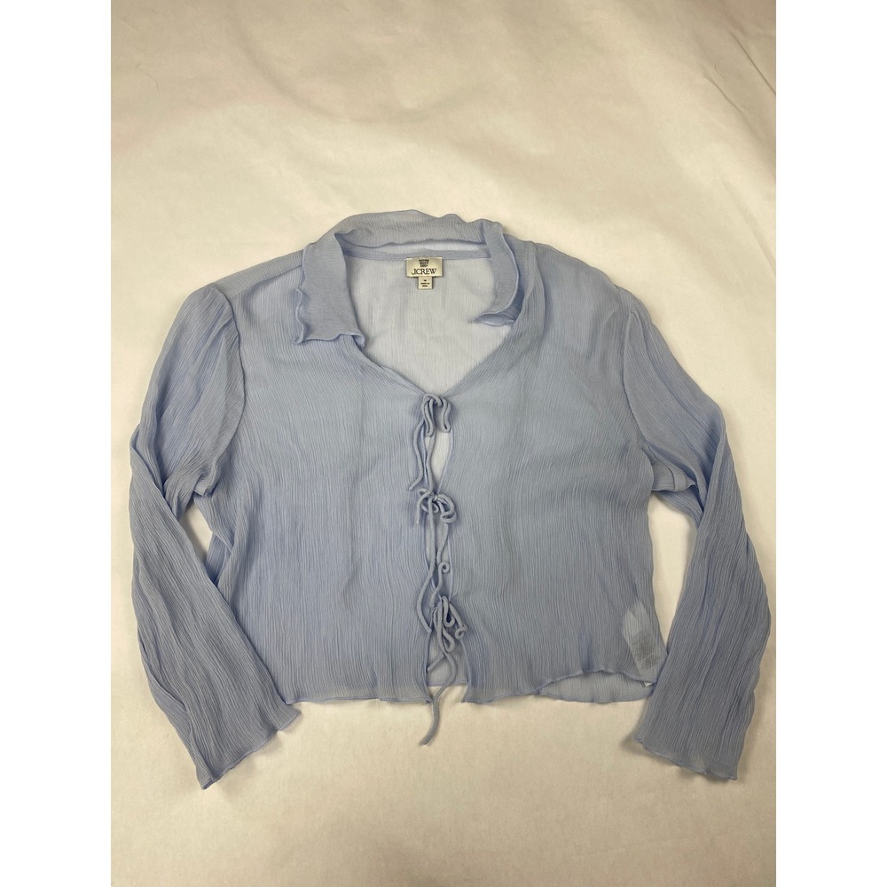 Maryam Nassir Zadeh X J.Crew Silk Chiffon Tie Blouse Size 18 Blue Sheer
